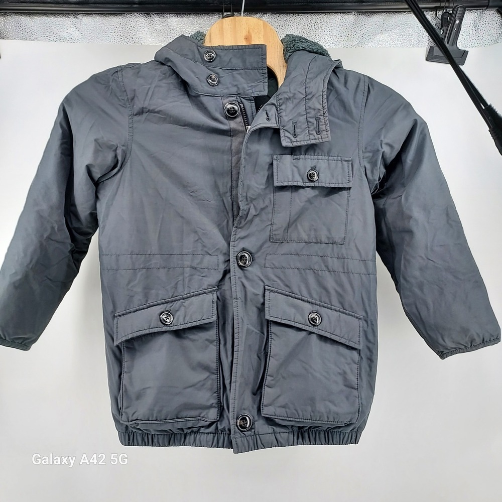 GapKids Boys Puffer Snorkel Jacket Gray Faux Fur Hood‎ XL 12 982367-01 Cast Iron